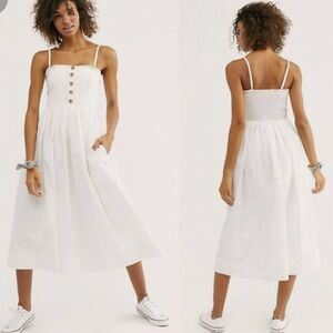 FREE PEOPLE LILAH PLEATED TUBE WHITE POPLIN MIDI DRESS Size Large $168 Sold Out